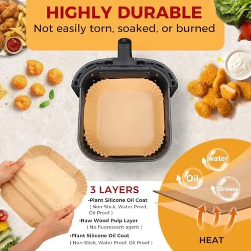 ctizne Air Fryer Liners Disposable, 100Pcs Parchment Paper 4.7" Square | Food Grade Non-Stick for 1-2QT Air Fryers thumbnail 3