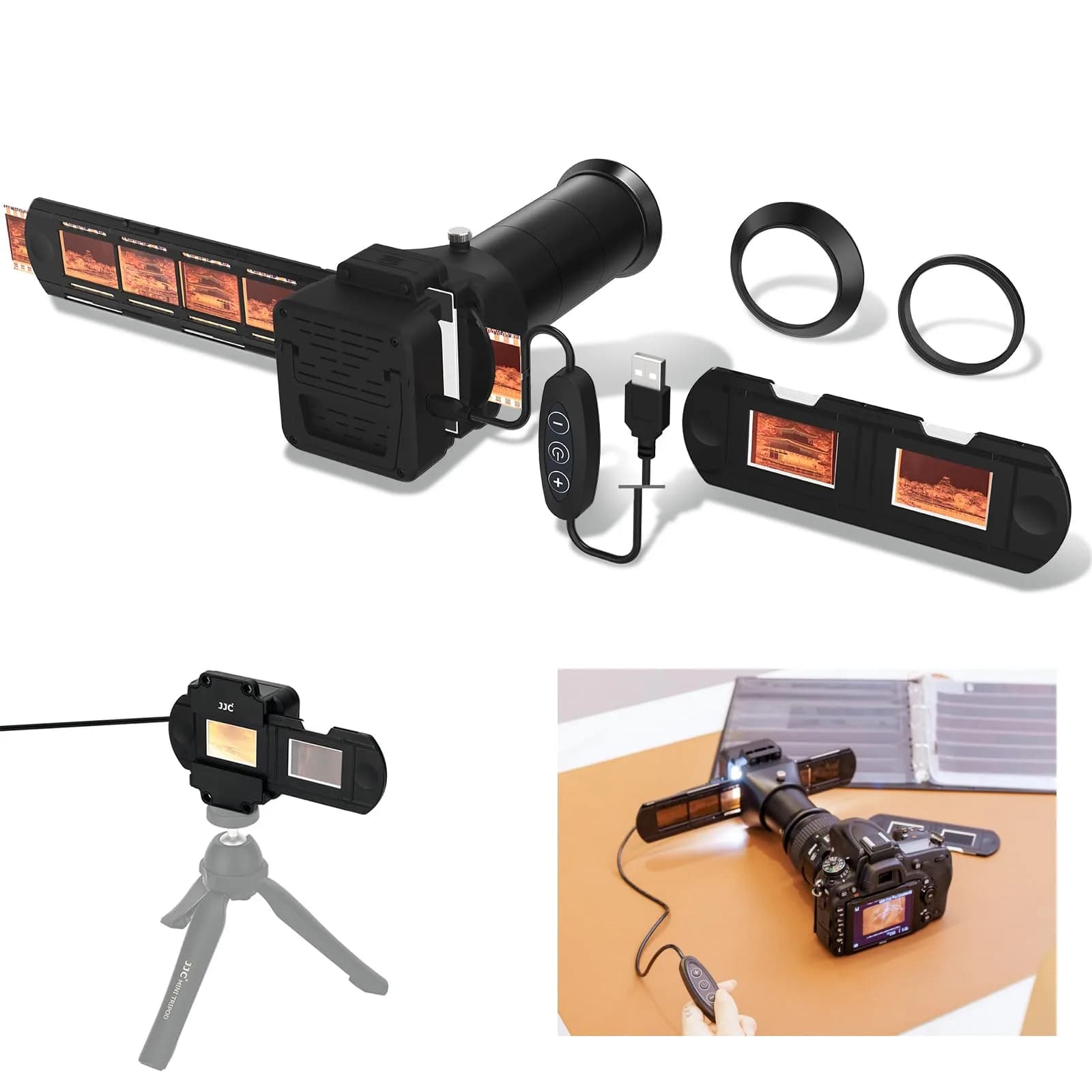 JJC 35mm Photo Slide and Negative Film Digitizing Adapter Set Ket | Convert 135 Slides & Negatives to Digital Files — Negative Digitizer and LED Light