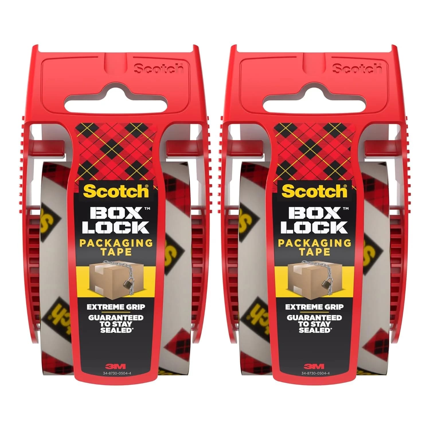 Scotch Box Lock Extreme Grip Packaging Tape with Dispenser, 2 Rolls, Clear Heavy Duty Shipping Tape 1.88 inch x 800 inch | Sticks Instantly to Any Box - main product image