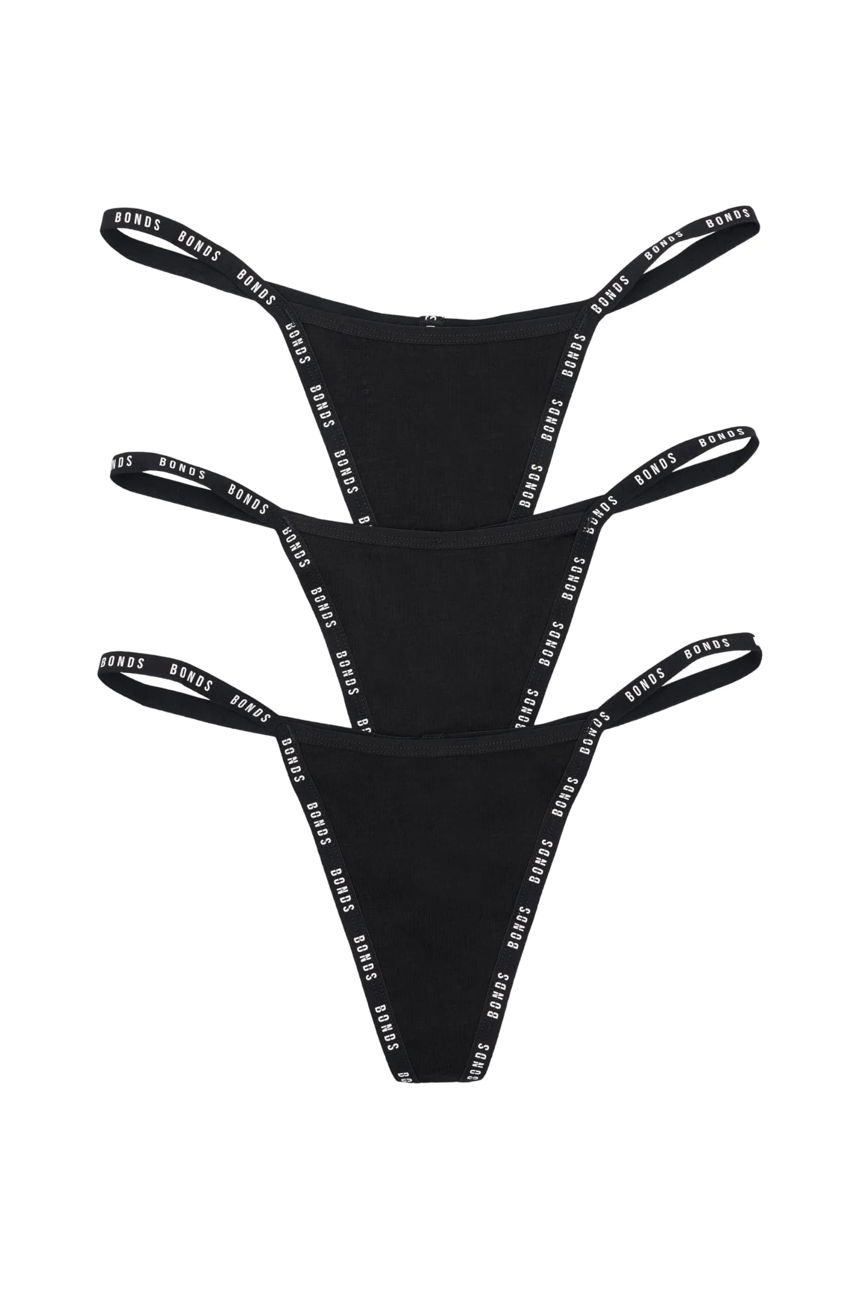Bonds Women’s Thong Underwear 3-Pack | Breathable Cotton Blend, Soft Stretch, Everyday Comfort — Black/Black/Black