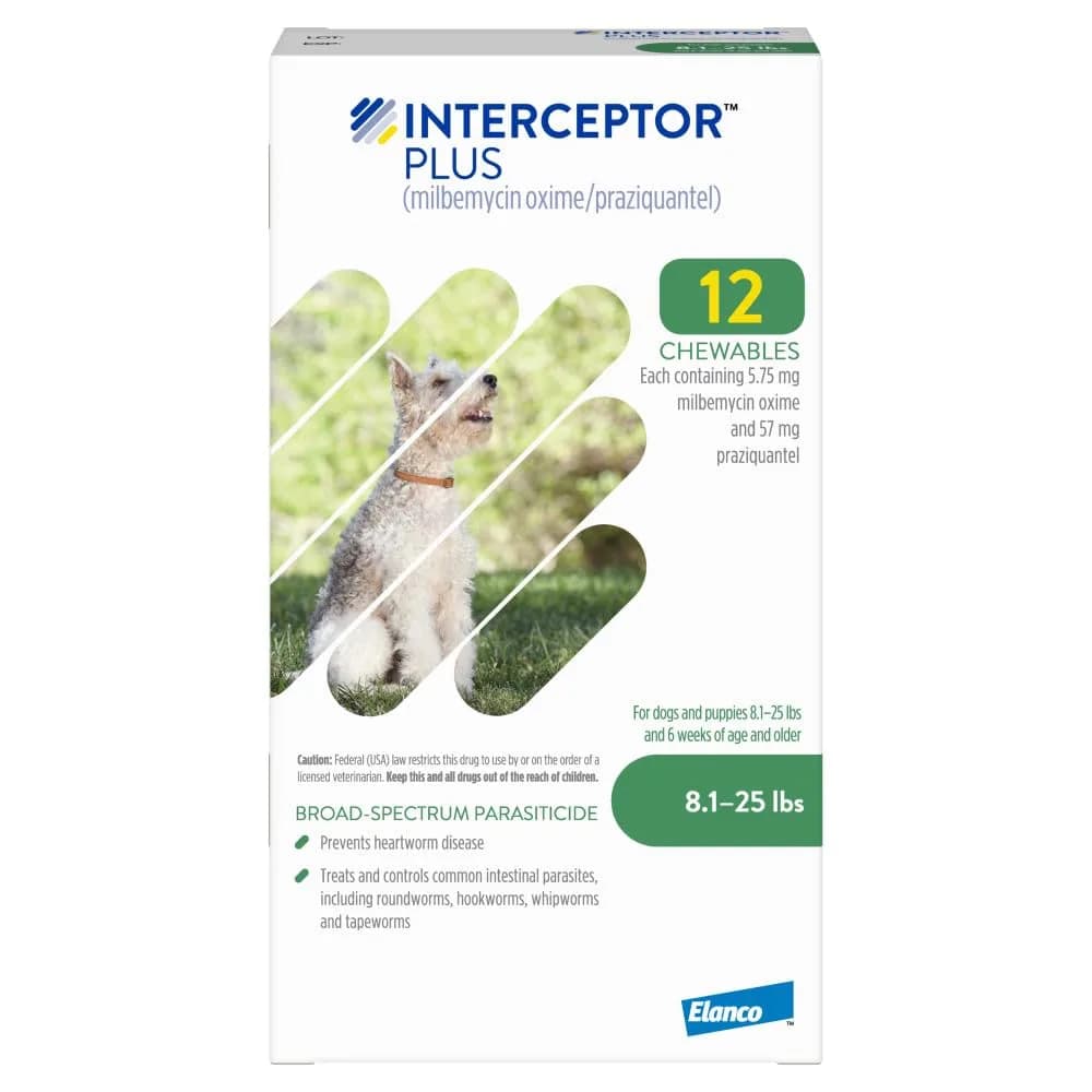 Interceptor Plus Monthly Tablets for Dogs 8.1-25 lbs. | Heartworm & Worm Protection (110 characters)