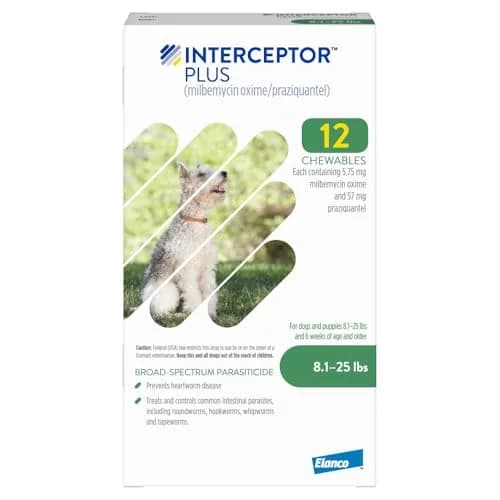 Interceptor Plus Monthly Tablets for Dogs 8.1-25 lbs. | Heartworm & Worm Protection (110 characters) thumbnail 1