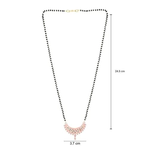 I Jewels Rose Gold Plated Indian Wedding Bollywood Single Line CZ Diamond Pendant with Black Bead Chain Mangalsutra for Women (D119) | Traditional & Modern thumbnail 4