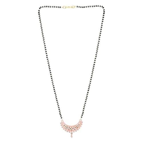 I Jewels Rose Gold Plated Indian Wedding Bollywood Single Line CZ Diamond Pendant with Black Bead Chain Mangalsutra for Women (D119) | Traditional & Modern thumbnail 3