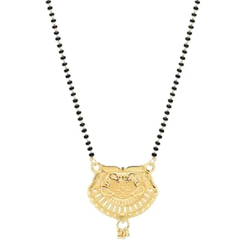 I Jewels Gold Plated Indian Wedding Bollywood Single Line Pendant with Black Bead Chain Mangalsutra for Women (D120) | Traditional & Modern Style thumbnail 1