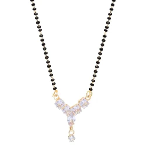 I Jewels Gold Plated CZ Diamond Pendant Black Bead Long Chain Mangalsutra for Women (D117) | Traditional Indian Wedding Jewelry thumbnail 1