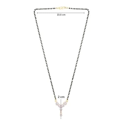 I Jewels Gold Plated CZ Diamond Pendant Black Bead Long Chain Mangalsutra for Women (D117) | Traditional Indian Wedding Jewelry thumbnail 4