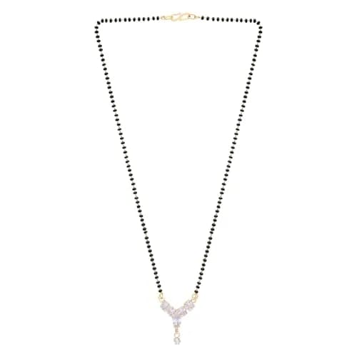 I Jewels Gold Plated CZ Diamond Pendant Black Bead Long Chain Mangalsutra for Women (D117) | Traditional Indian Wedding Jewelry thumbnail 3