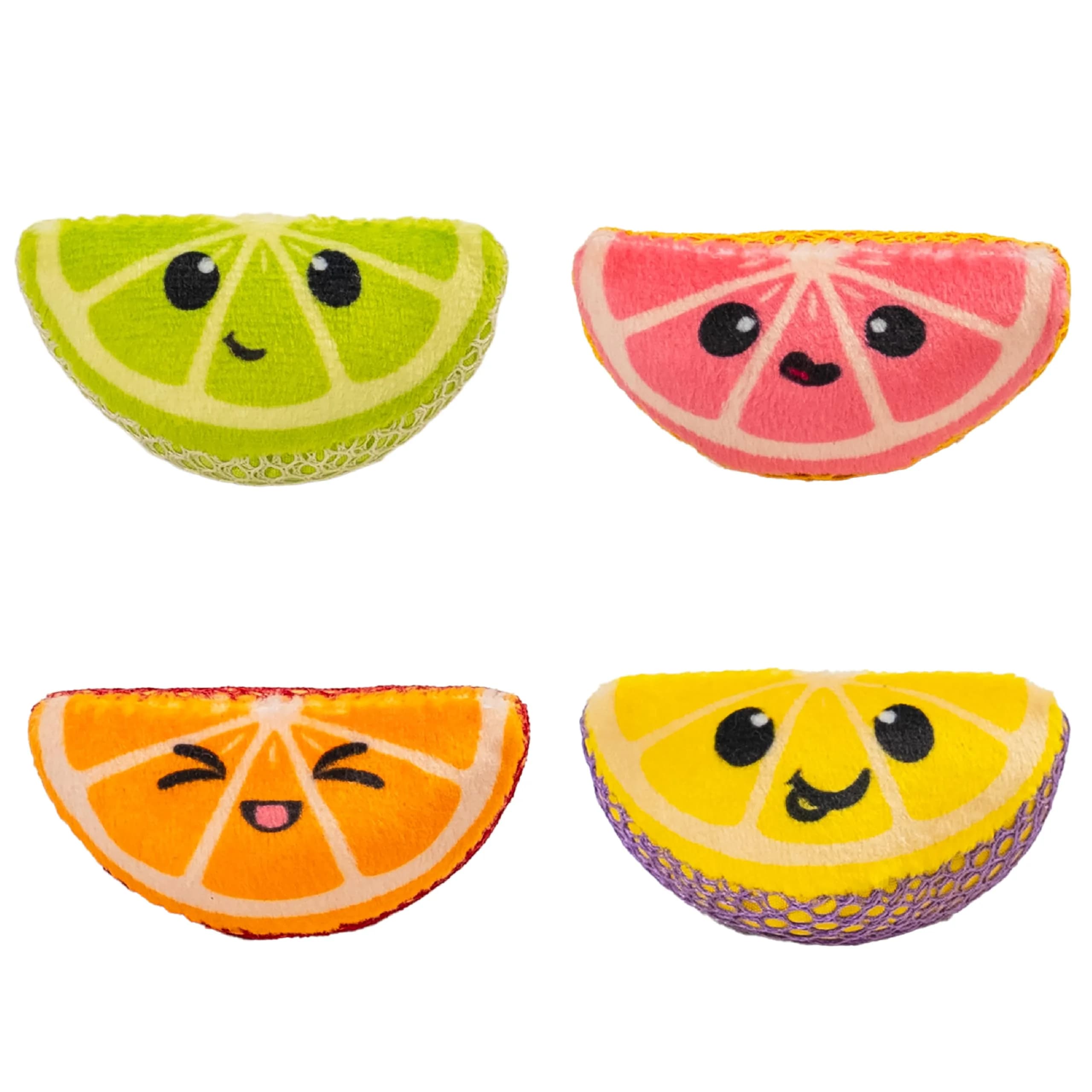 Catstages Dental Fruit Wedges Catnip Chew Toys 5.3" (13.5cm) 4-Pack | Textured Dental Mesh for Teeth Cleaning - main product image