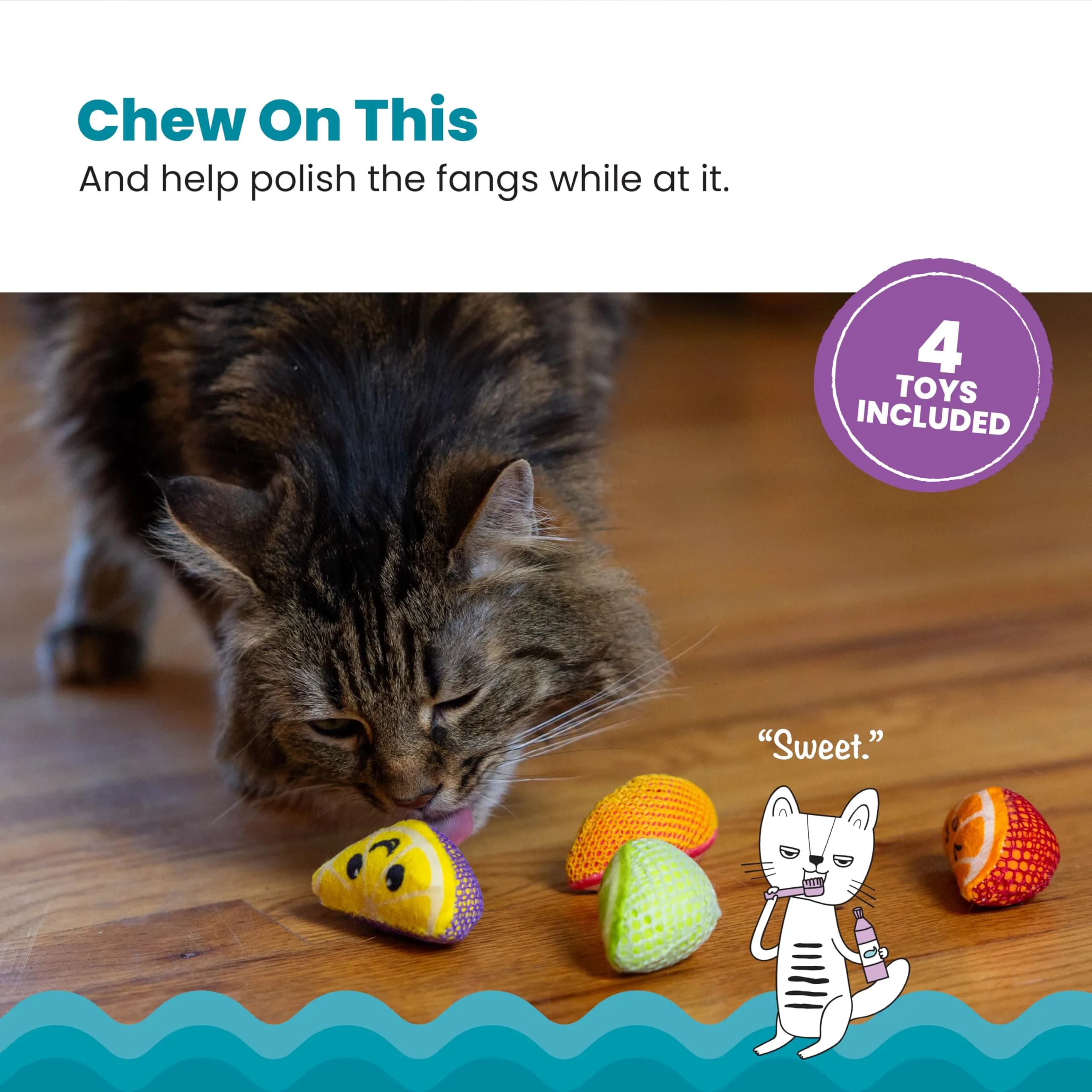 Catstages Dental Fruit Wedges Catnip Chew Toys 5.3" (13.5cm) 4-Pack | Textured Dental Mesh for Teeth Cleaning - view 2