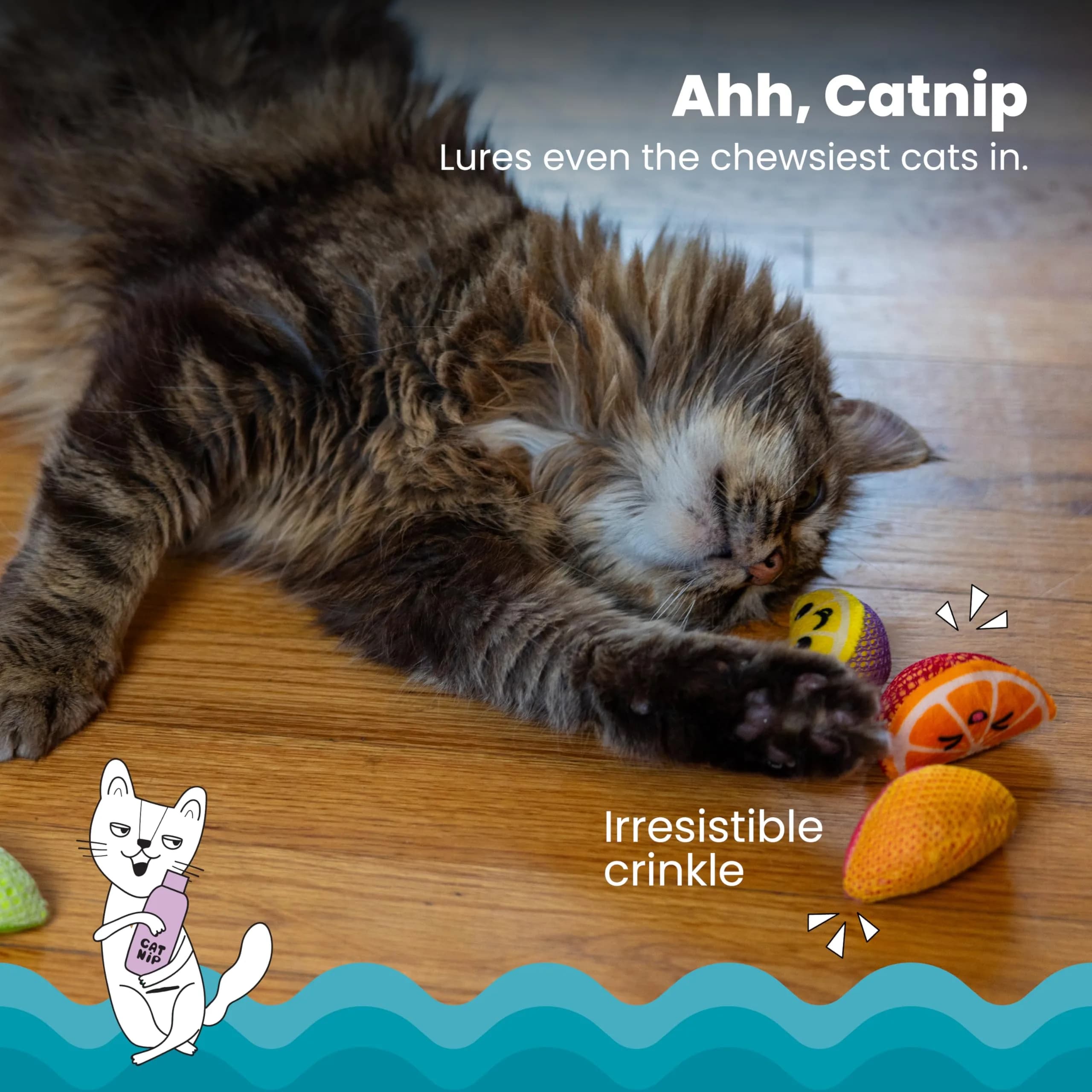 Catstages Dental Fruit Wedges Catnip Chew Toys 5.3" (13.5cm) 4-Pack | Textured Dental Mesh for Teeth Cleaning - view 3