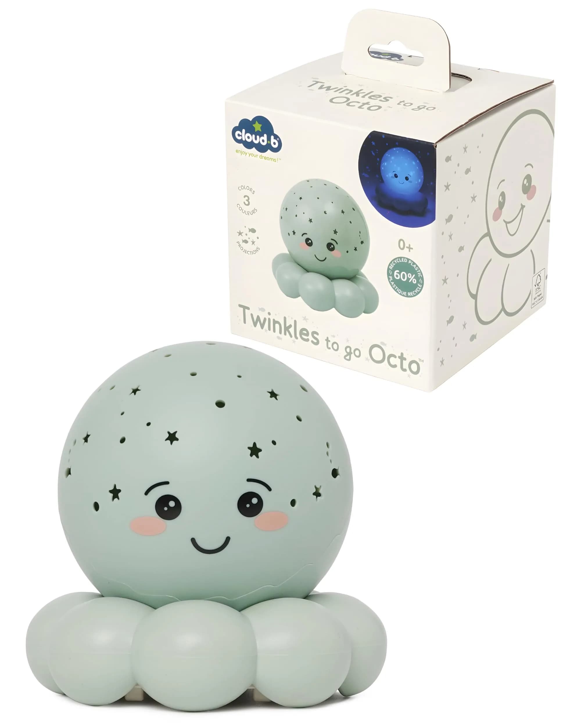 Cloud b Twinkles to Go Octo Pastel Green | Portable Night Sky Projector for Bedroom & Travel