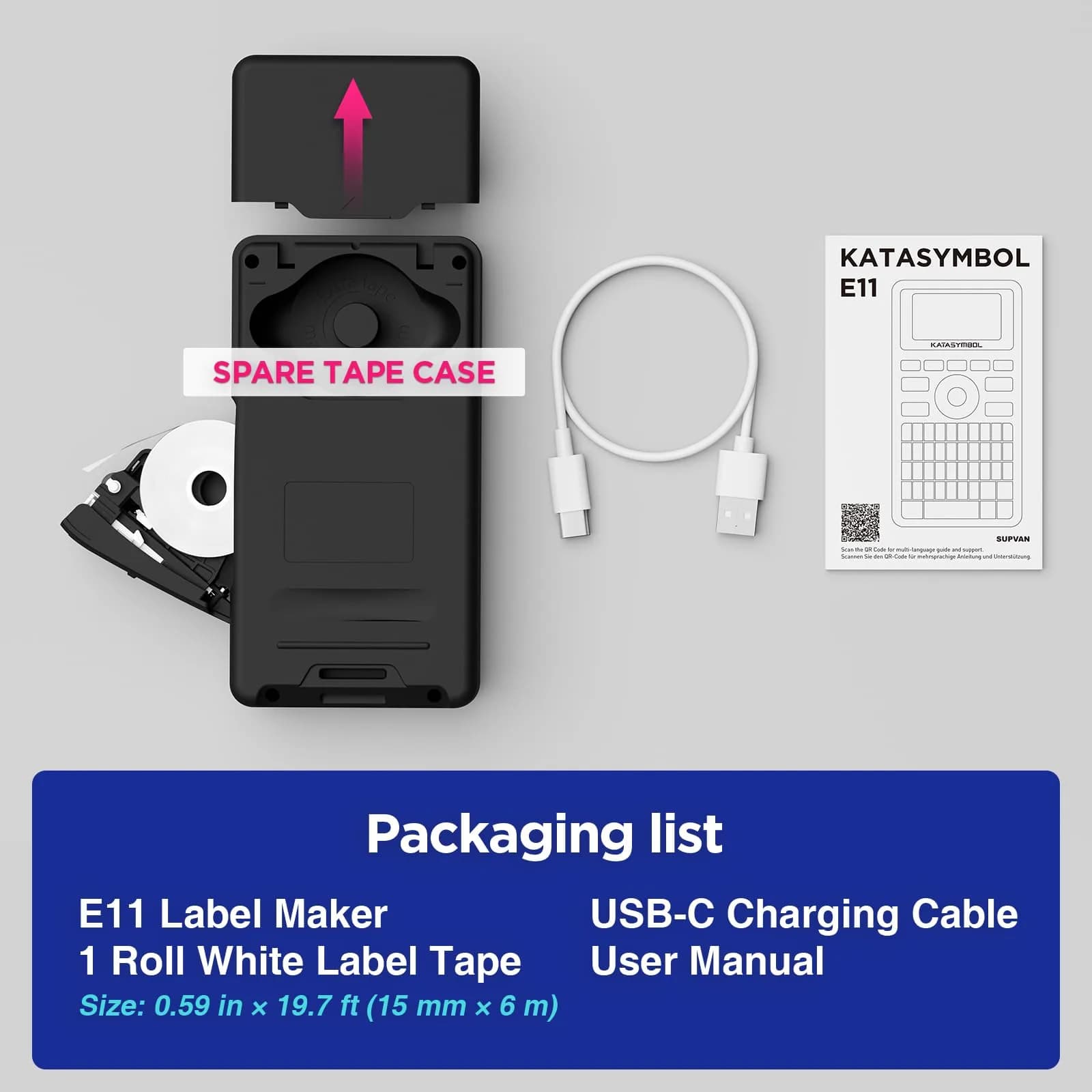 SUPVAN E11 Bluetooth Label Maker Machine with Keyboard & App, 220V Compatible, USB-C Rechargeable, Black - view 9