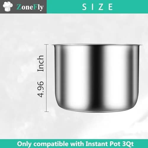 ZoneFly 3 Qt Inner Pot Replacement for Instant Pot | 2.84 L (3 Qt) Stainless Steel Cooking Pot with 2 Sealing Rings thumbnail 4