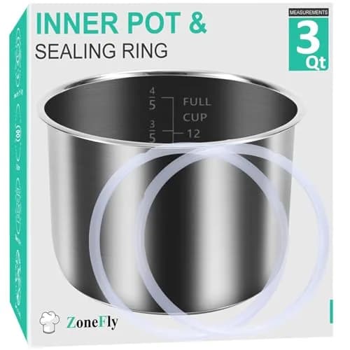 ZoneFly 3 Qt Inner Pot Replacement for Instant Pot | 2.84 L (3 Qt) Stainless Steel Cooking Pot with 2 Sealing Rings thumbnail 1