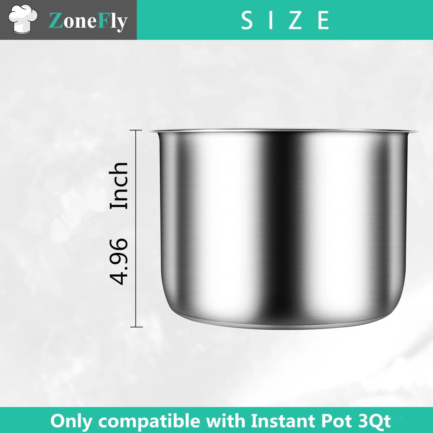 ZoneFly 3 Qt Inner Pot Replacement for Instant Pot | 2.84 L (3 Qt) Stainless Steel Cooking Pot with 2 Sealing Rings - view 4