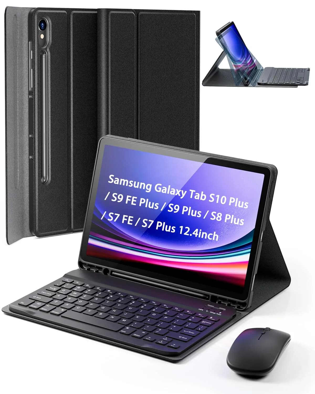 TUNKARMOR Detachable Keyboard Case with Mouse for Samsung Galaxy Tab S10+/S9 FE+/S9+/S8+/S7 FE/S7+ 12.4-inch | 360° Protection & S Pen Holder - main product image