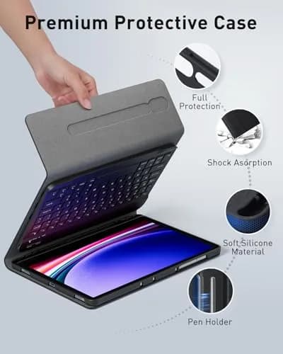 TUNKARMOR Detachable Keyboard Case with Mouse for Samsung Galaxy Tab S10+/S9 FE+/S9+/S8+/S7 FE/S7+ 12.4-inch | 360° Protection & S Pen Holder thumbnail 7