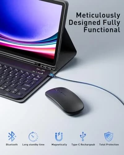 TUNKARMOR Detachable Keyboard Case with Mouse for Samsung Galaxy Tab S10+/S9 FE+/S9+/S8+/S7 FE/S7+ 12.4-inch | 360° Protection & S Pen Holder thumbnail 3