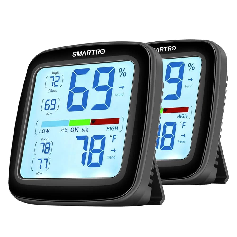 SMARTRO SC42 Digital Hygrometer Indoor Thermometer 2 Pieces | Precise Humidity & Temp Monitoring — black