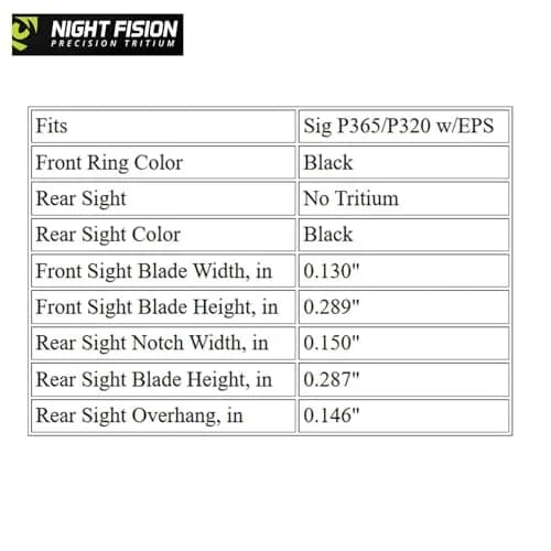 Night Fision Optics Ready Stealth Night Sight Set for Sig P365/P320 w/EPS - Black Front, Blank Rear | Bright Tritium, Swiss Made thumbnail 2