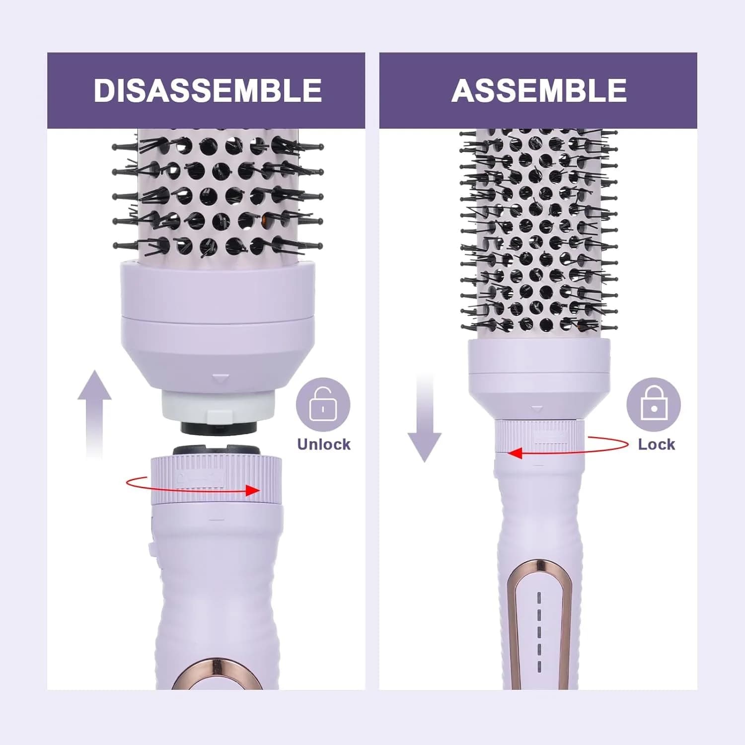 Sonew Heated Round Brush Set 1.25"/1.5"/1.75" | 3 Sizes for All Hair Types, 290-450°F, Dual Voltage, Lilac thumbnail 2