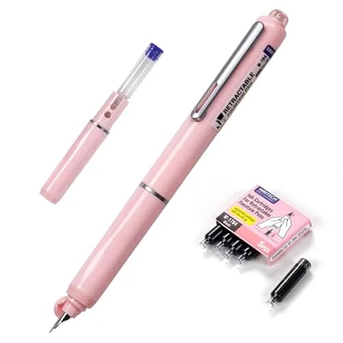 WRITECH Retractable Fountain Pen Set: Fine Nib, 5 Refill Cartridges, No Leaking, Pink | Smooth Calligraphy & Journaling thumbnail 1