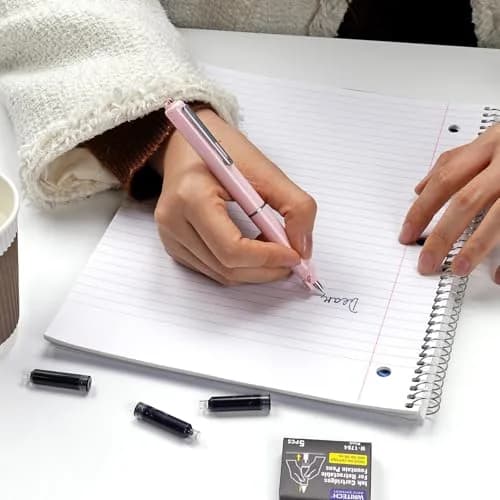 WRITECH Retractable Fountain Pen Set: Fine Nib, 5 Refill Cartridges, No Leaking, Pink | Smooth Calligraphy & Journaling thumbnail 6