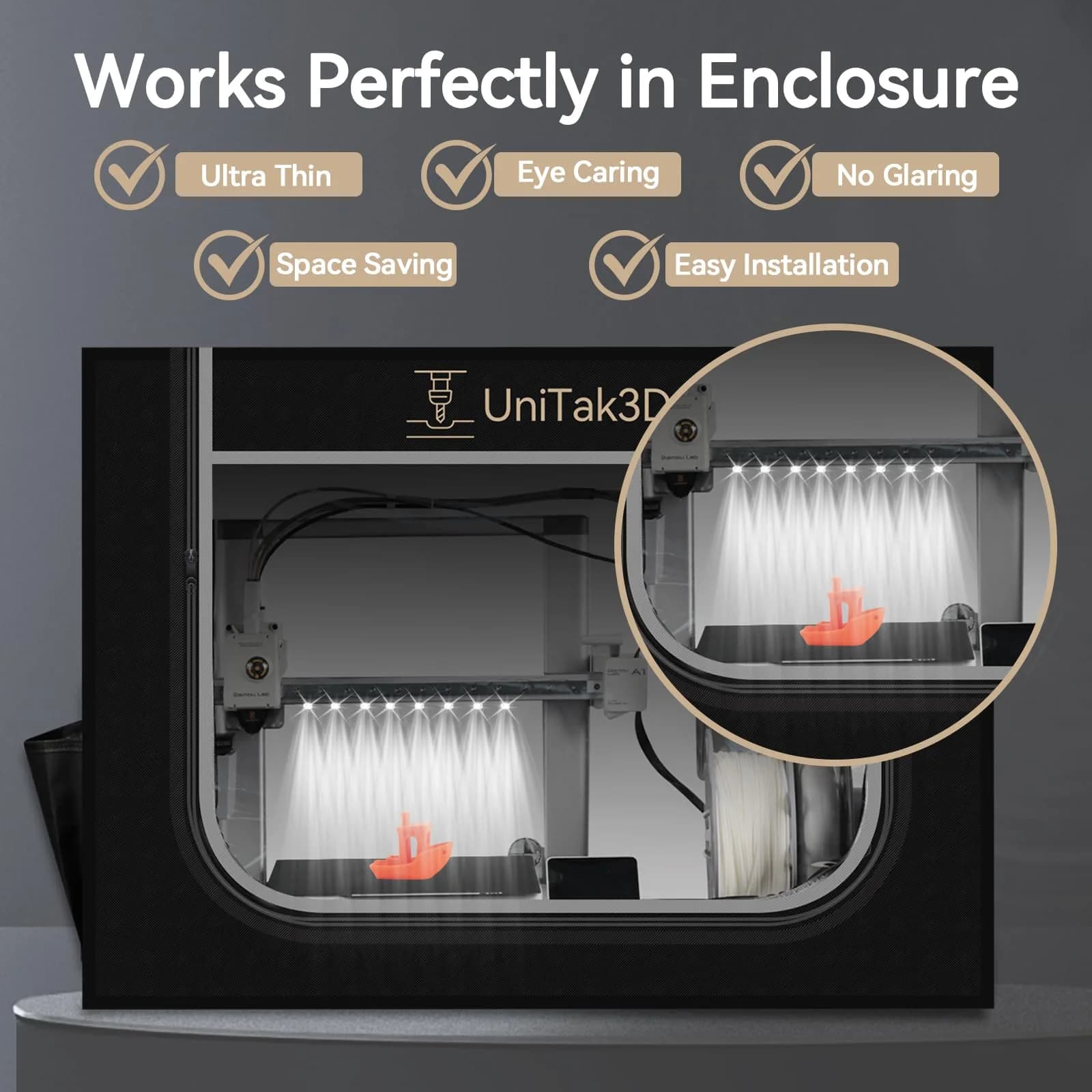UniTak3D 24V LED Light Bar for Bambu Lab A1 3D Printer | 270mm High Brightness with 780mm Cable - view 3