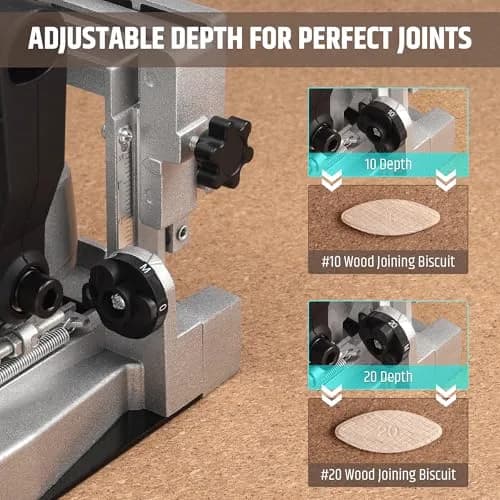 WOODSTARTER Biscuit Joiner Tool, 8.5 Amp 12000 RPM, Adjustable Angle & Depth, Dust Bag & 100 Biscuits | Wood Joinery & Furniture thumbnail 6