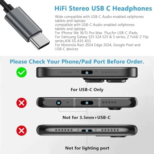 iHoto USB C Wired Earbuds for Samsung Galaxy A17 A16 5G | Hi-Fi Sound & Ergonomic Fit thumbnail 5