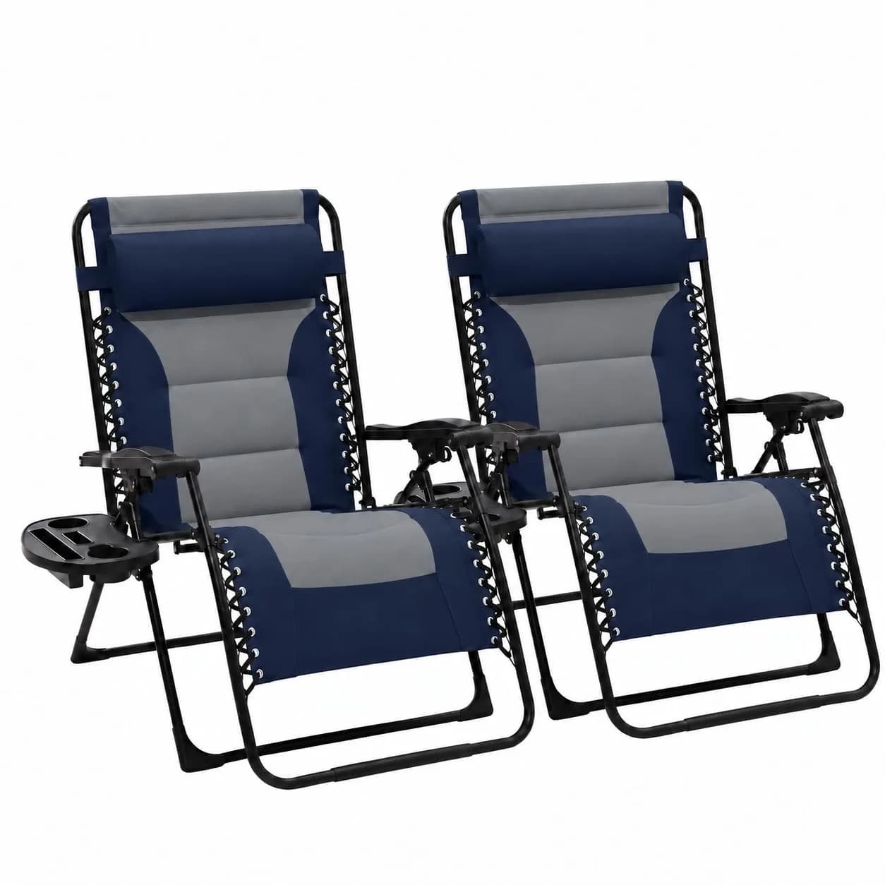 JEAREY Oversized Zero Gravity Chairs Set of 2 | 440 lb Capacity, Foldable Lounge Chairs with Headrest & Side Tray (Navy/Gray)