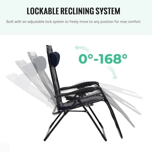 JEAREY Oversized Zero Gravity Chairs Set of 2 | 440 lb Capacity, Foldable Lounge Chairs with Headrest & Side Tray (Navy/Gray) thumbnail 5