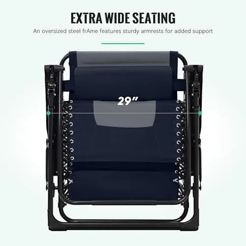 JEAREY Oversized Zero Gravity Chairs Set of 2 | 440 lb Capacity, Foldable Lounge Chairs with Headrest & Side Tray (Navy/Gray) thumbnail 3