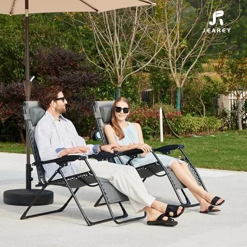 JEAREY Zero Gravity Chair, Oversized Padded Recliner - Grey/Light Grey | 29" Wide, 400 lb Capacity, Lock Recline, Foldable thumbnail 4