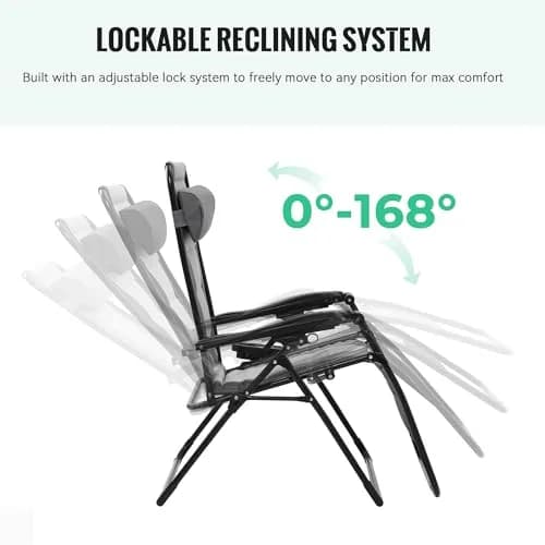 JEAREY Zero Gravity Chair, Oversized Padded Recliner - Grey/Light Grey | 29" Wide, 400 lb Capacity, Lock Recline, Foldable thumbnail 6