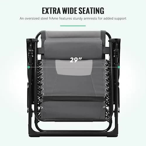 JEAREY Zero Gravity Chair, Oversized Padded Recliner - Grey/Light Grey | 29" Wide, 400 lb Capacity, Lock Recline, Foldable thumbnail 7
