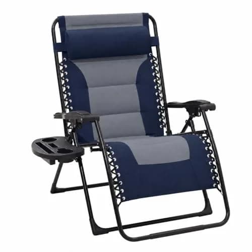 JEAREY Zero Gravity Chair, Oversized Padded Recliner - Navy/Grey | 400 lbs Capacity, 29" Wide Seat, Lock Recline, Foldable Steel Frame, Headrest & Side Tray thumbnail 1