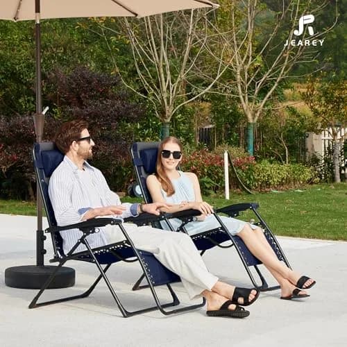 JEAREY Zero Gravity Chair, Oversized Padded Recliner - Navy/Grey | 400 lbs Capacity, 29" Wide Seat, Lock Recline, Foldable Steel Frame, Headrest & Side Tray thumbnail 4
