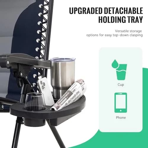 JEAREY Zero Gravity Chair, Oversized Padded Recliner - Navy/Grey | 400 lbs Capacity, 29" Wide Seat, Lock Recline, Foldable Steel Frame, Headrest & Side Tray thumbnail 8