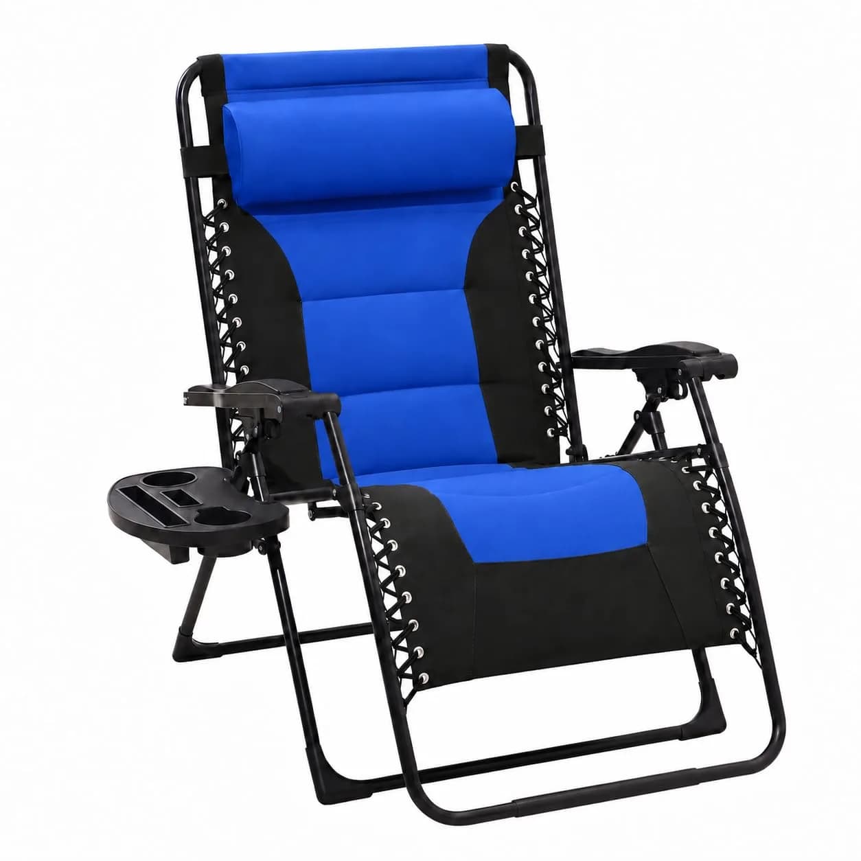 JEAREY Zero Gravity Chair, Oversized Padded Recliner - Black/Blue | 400 lbs Capacity, 29" Wide Seat, Lock Recline, Foldable Steel Frame for Patio & Garden