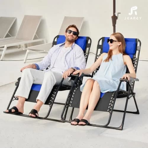 JEAREY Zero Gravity Chair, Oversized Padded Recliner - Black/Blue | 400 lbs Capacity, 29" Wide Seat, Lock Recline, Foldable Steel Frame for Patio & Garden thumbnail 2