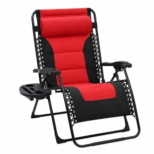 JEAREY Zero Gravity Chair, Oversized Padded Recliner - Jet Black/Red | 29" Wide Seat, 400 lb Capacity, Lock Recline, Foldable Steel Frame thumbnail 1