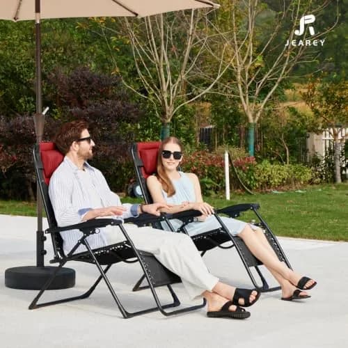 JEAREY Zero Gravity Chair, Oversized Padded Recliner - Jet Black/Red | 29" Wide Seat, 400 lb Capacity, Lock Recline, Foldable Steel Frame thumbnail 4