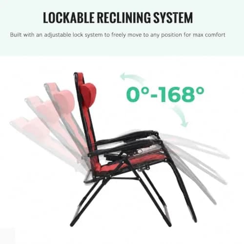 JEAREY Zero Gravity Chair, Oversized Padded Recliner - Jet Black/Red | 29" Wide Seat, 400 lb Capacity, Lock Recline, Foldable Steel Frame thumbnail 6