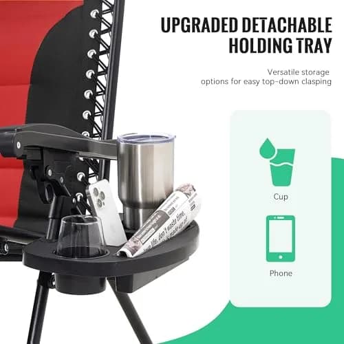 JEAREY Zero Gravity Chair, Oversized Padded Recliner - Jet Black/Red | 29" Wide Seat, 400 lb Capacity, Lock Recline, Foldable Steel Frame thumbnail 8