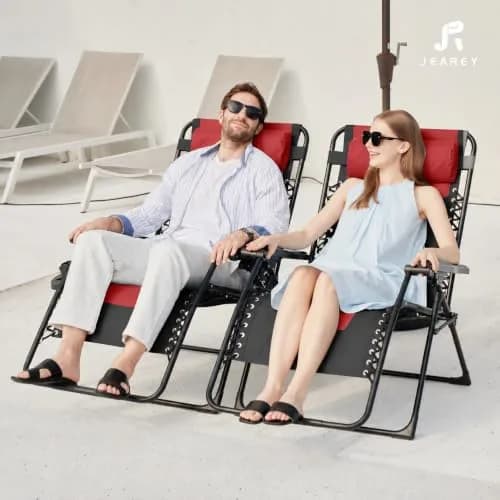 JEAREY Zero Gravity Chair, Oversized Padded Recliner - Jet Black/Red | 29" Wide Seat, 400 lb Capacity, Lock Recline, Foldable Steel Frame thumbnail 2