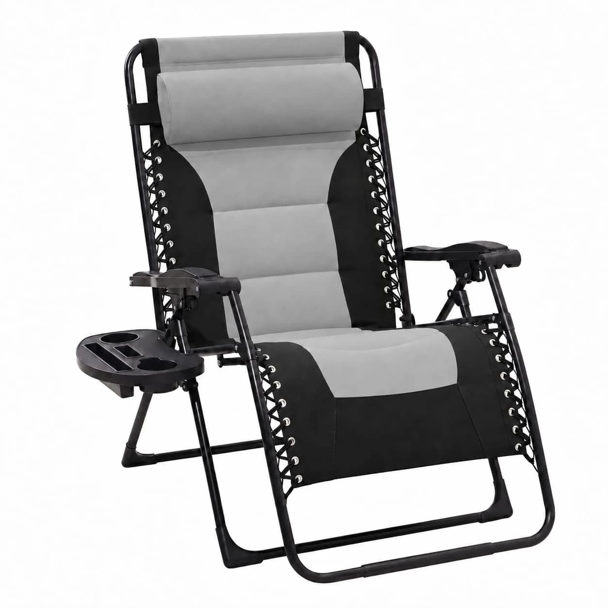 JEAREY Zero Gravity Chair, Oversized Padded Recliner - Black/Grey | 400 lbs Capacity, 29" Wide Seat, Lock Recline, Foldable Steel Frame for Patio & Beach — Black/Grey