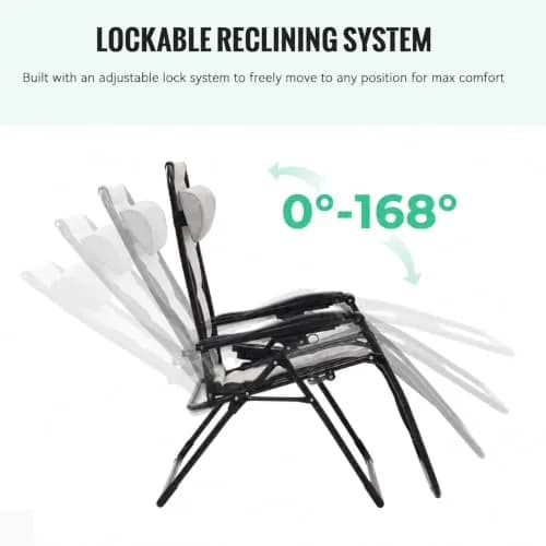 JEAREY Zero Gravity Chair, Oversized Padded Recliner - Black/Grey | 400 lbs Capacity, 29" Wide Seat, Lock Recline, Foldable Steel Frame for Patio & Beach thumbnail 6