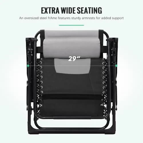 JEAREY Zero Gravity Chair, Oversized Padded Recliner - Black/Grey | 400 lbs Capacity, 29" Wide Seat, Lock Recline, Foldable Steel Frame for Patio & Beach thumbnail 7